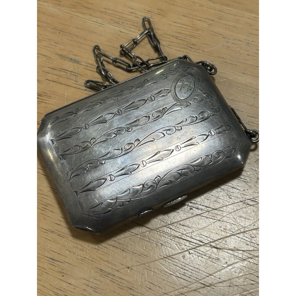 Antique GERMAN SILVER Compact, Coin Purse on a Chain